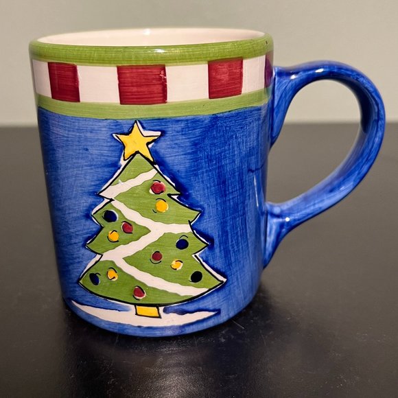 Pair of WORLD MARKET Hand Painted Christmas Mugs  ~ Santa Claus ~ Christmas Tree - Picture 9 of 15